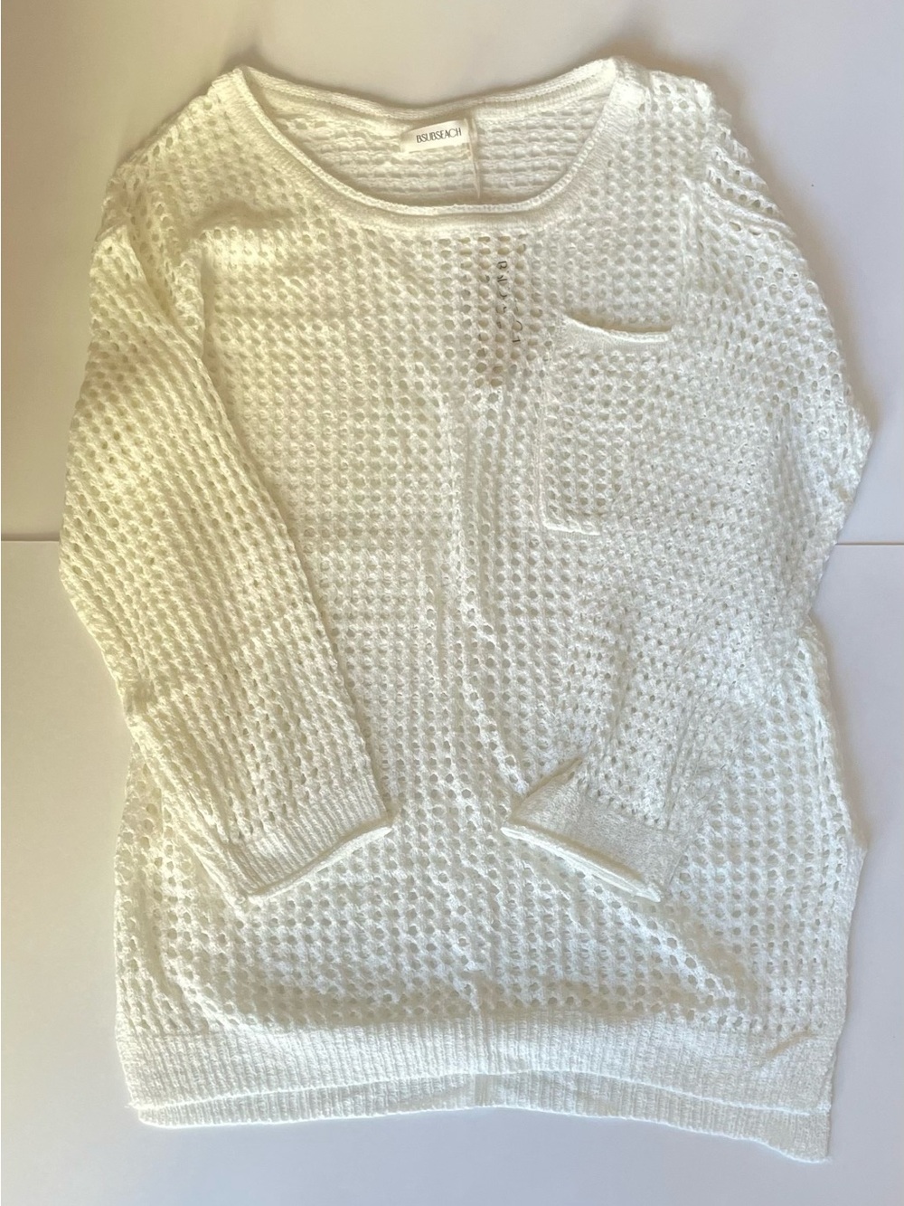 Bsubseach Open-Knit Beach Coverup Sweater in White with single Pocket